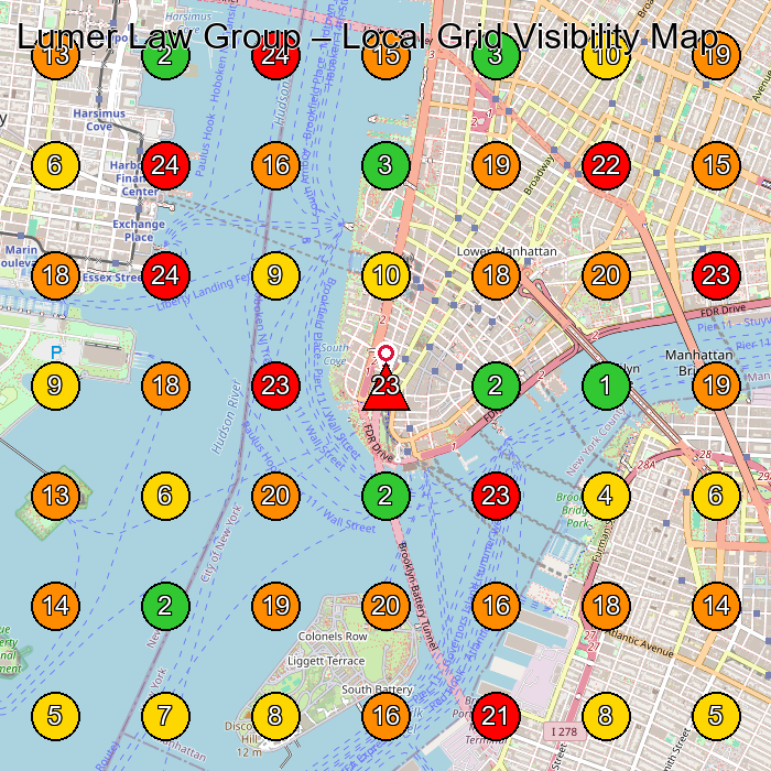 Lumer Law Group Law Firm GeoGrid ranking map for New York NY