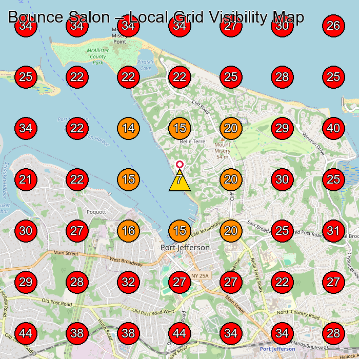 Bounce Salon GeoGrid visibility map for Hair Salon in Setauket- East Setauket