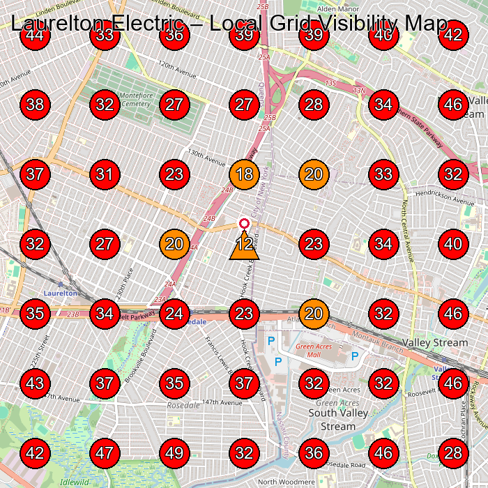 Laurelton Electric GeoGrid visibility map for Electrician in Elmont