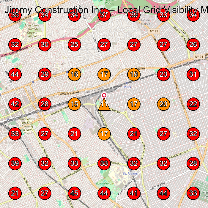Jimmy Construction Inc. GeoGrid visibility map for Concrete Contractor in Jamaica