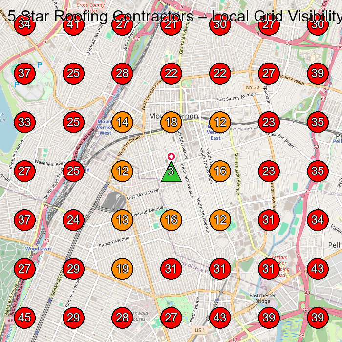 5 Star Roofing Contractors GeoGrid visibility map for Roofing Contractor in Yonkers