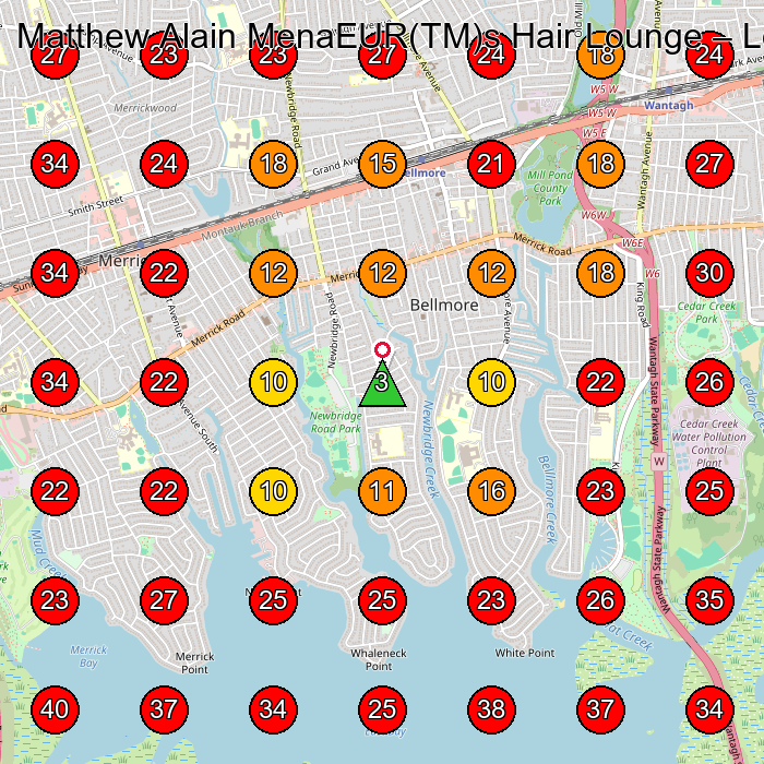 Matthew Alain MenaEUR(TM)s Hair Lounge GeoGrid visibility map for Barber Shop in Merrick