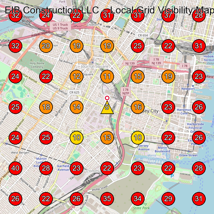 EIB Construction LLC GeoGrid visibility map for General Contractor in Jersey City