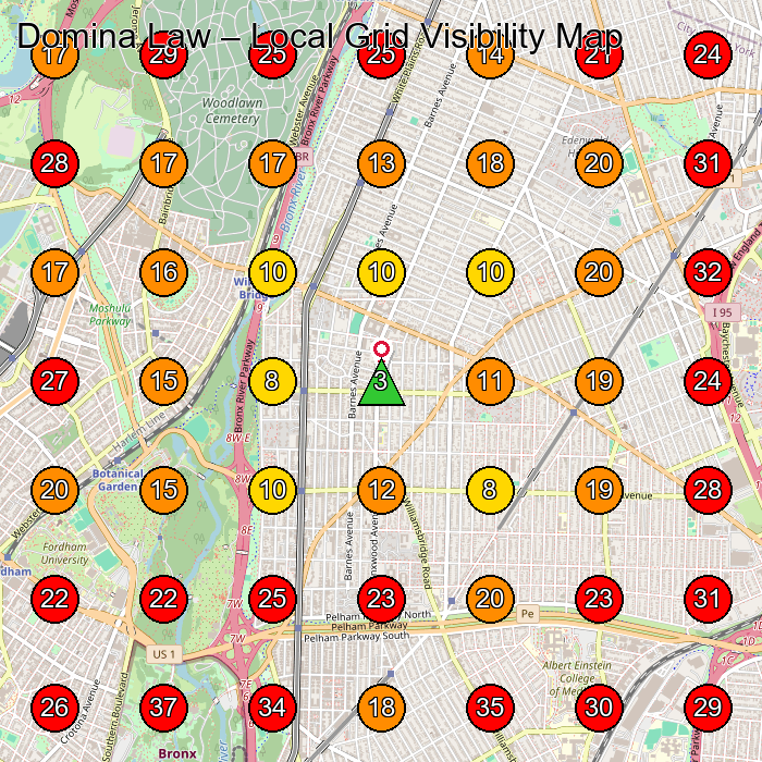Domina Law GeoGrid visibility map for Personal Injury Attorney in Bronx