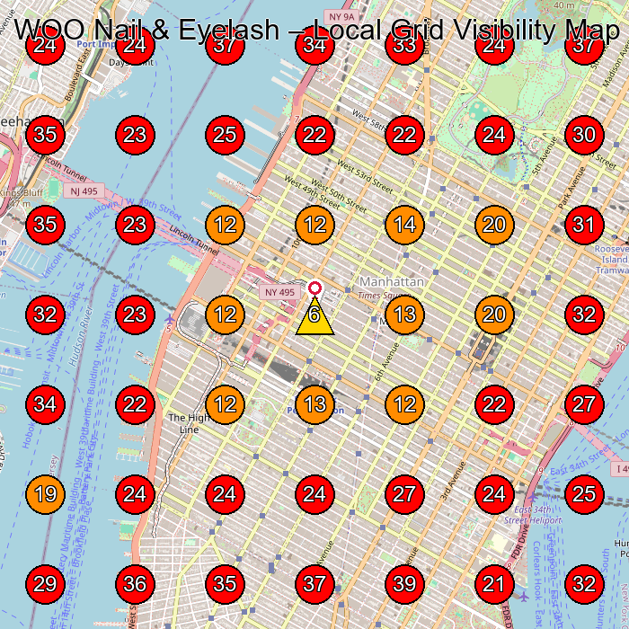 WOO Nail & Eyelash GeoGrid visibility map for Nail Salon in New York