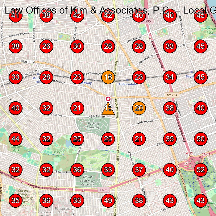 Law Offices of Kim & Associates, P.C. GeoGrid visibility map for Personal Injury Attorney in Whitestone