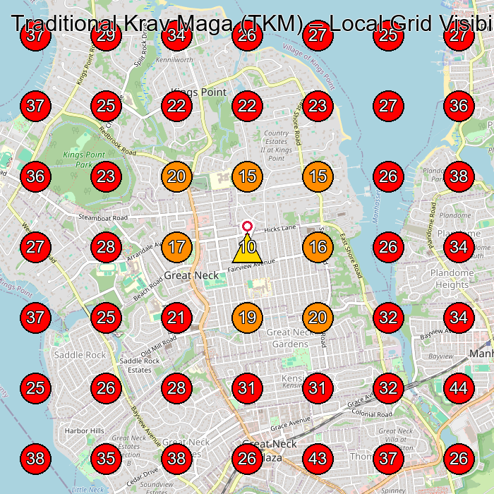 Traditional Krav Maga (TKM) GeoGrid visibility map for Martial Arts School in Manhasset
