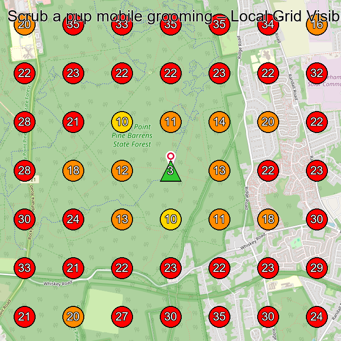 Scrub a pup mobile grooming GeoGrid visibility map for Pet Groomer in None
