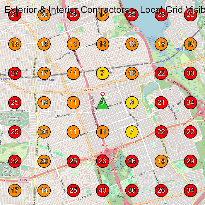 Exterior & Interior Contractors GeoGrid visibility map for General Contractor in Bayside