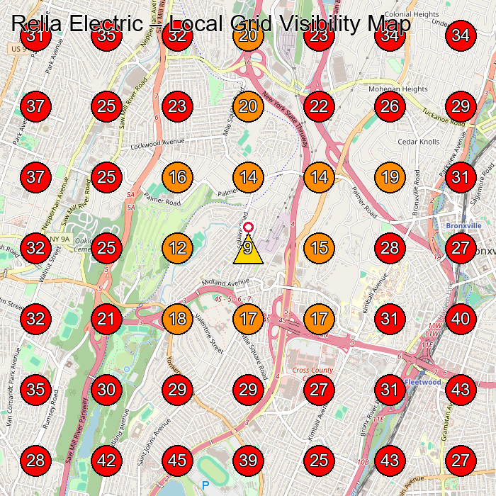 Rella Electric GeoGrid visibility map for Electrician in Yonkers