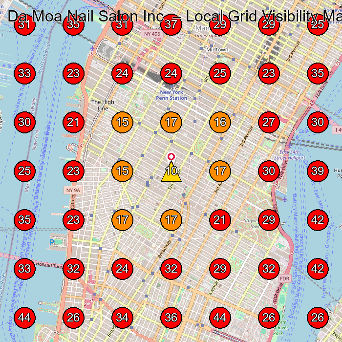 Da Moa Nail Salon Inc. GeoGrid visibility map for Nail Salon in New York