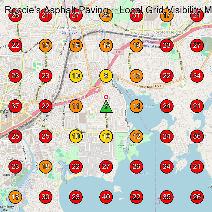Roccie's Asphalt Paving GeoGrid visibility map for Paving Contractor in Norwalk