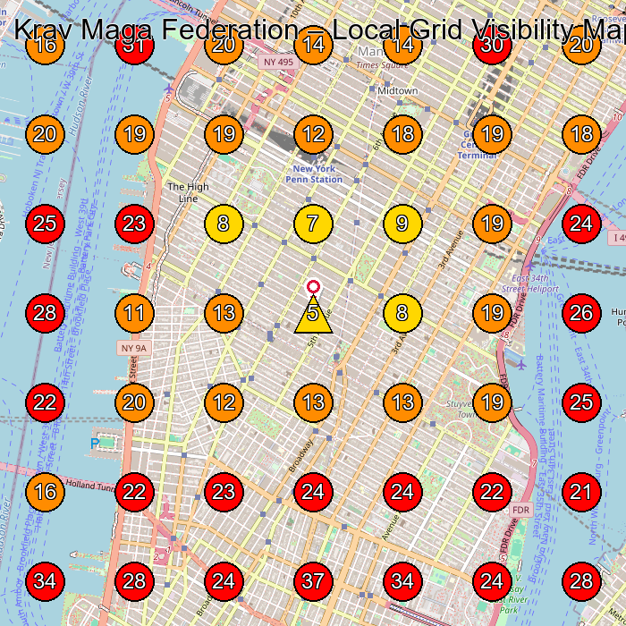 Krav Maga Federation GeoGrid visibility map for Martial Arts School in New York