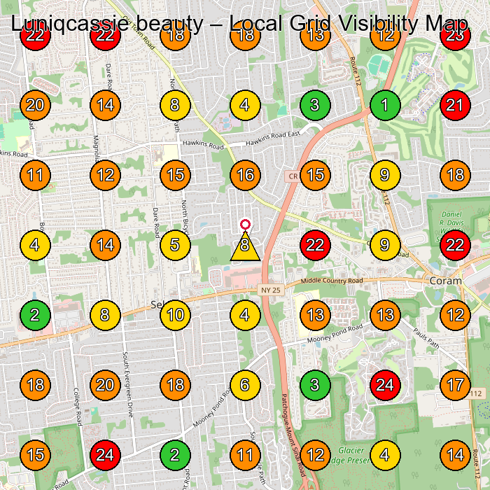 Luniqcassie beauty Beauty Salon GeoGrid ranking map for Selden NY