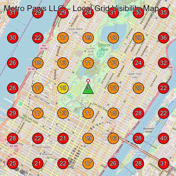 Metro Paws LLC GeoGrid visibility map for Manufacturer in New York