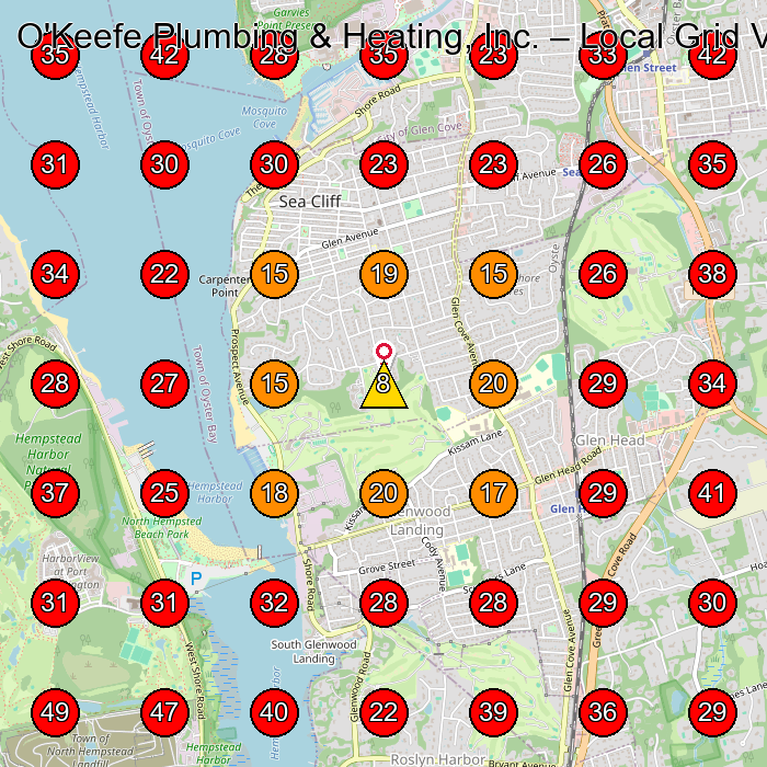 O'Keefe Plumbing & Heating, Inc. GeoGrid visibility map for Plumber in Glen Cove