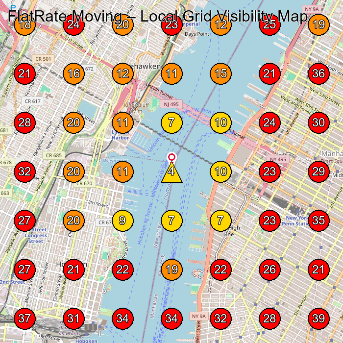 FlatRate Moving GeoGrid visibility map for Moving And Storage Service in Hoboken