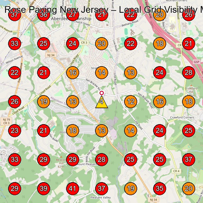 Rose Paving New Jersey GeoGrid visibility map for Paving Contractor in Parlin