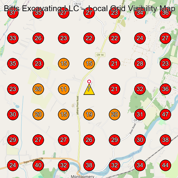 Bitts Excavating LLC GeoGrid visibility map for Excavating Contractor in Middletown
