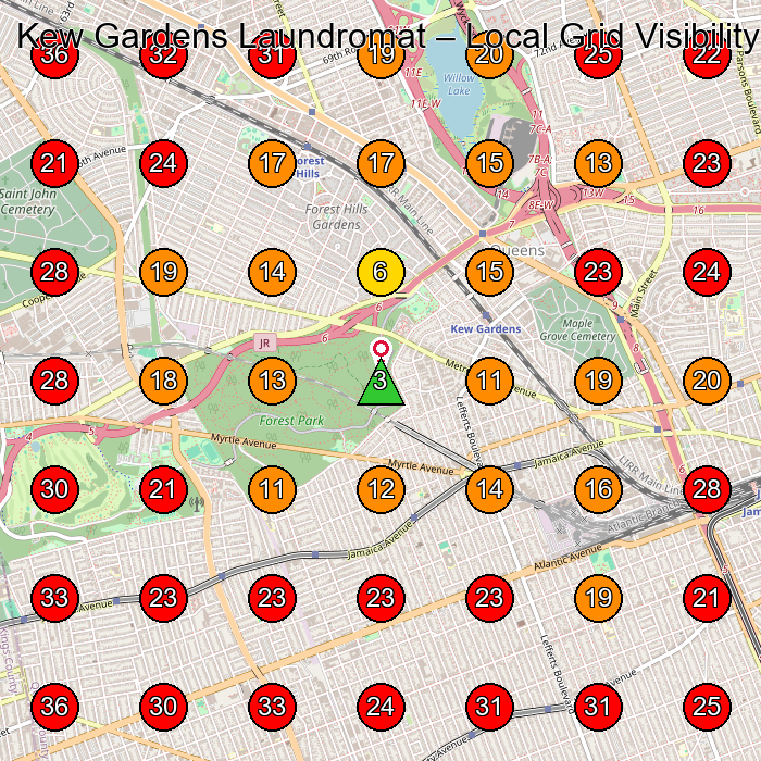 Kew Gardens Laundromat GeoGrid visibility map for Laundromat in Richmond Hill