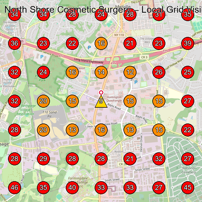 North Shore Cosmetic Surgery GeoGrid visibility map for Medical Spa in Farmingdale