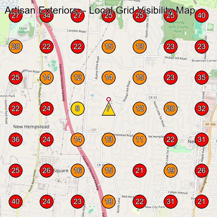 Artisan Exteriors GeoGrid visibility map for Roofing Contractor in None