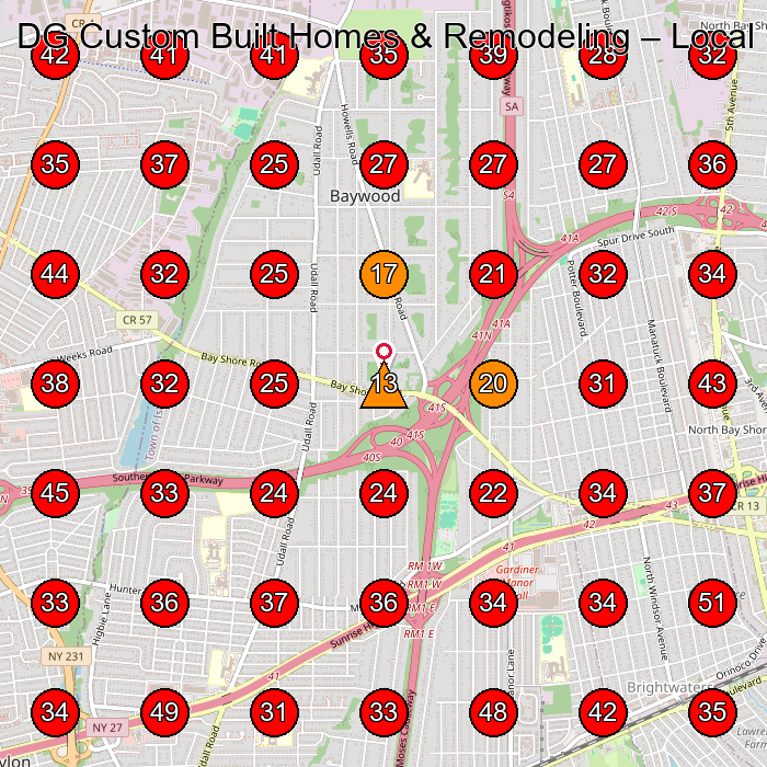 DG Custom Built Homes & Remodeling GeoGrid visibility map for General Contractor in Deer Park