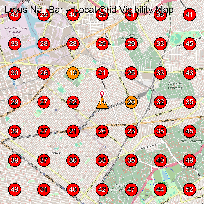 Lotus Nail Bar GeoGrid visibility map for Nail Salon in Brooklyn