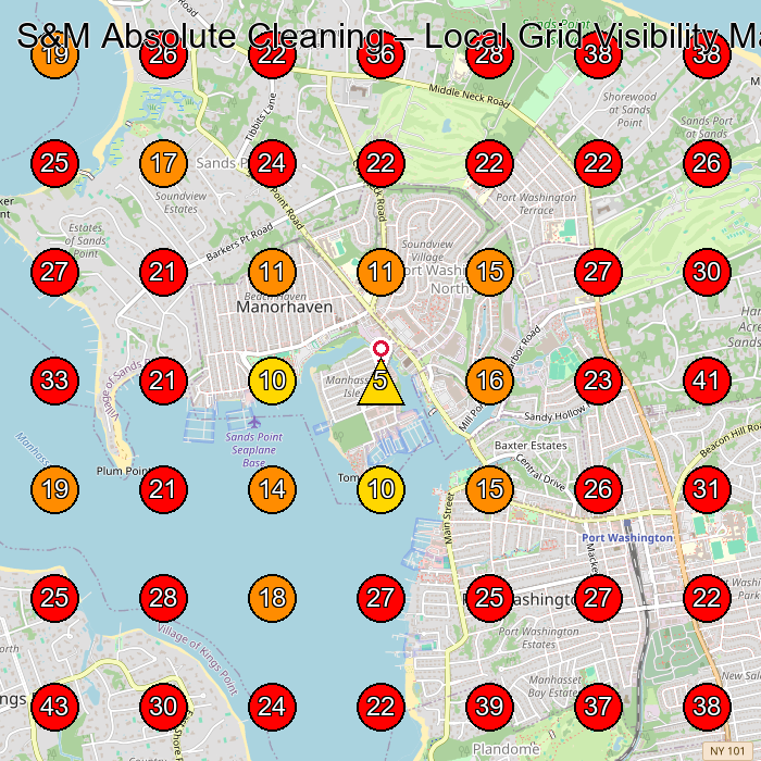 S&M Absolute Cleaning GeoGrid visibility map for Janitorial Service in Locust Valley