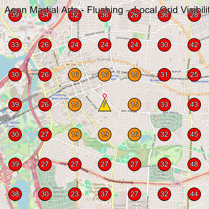 Aeon Martial Arts - Flushing GeoGrid visibility map for Martial Arts School in Queens