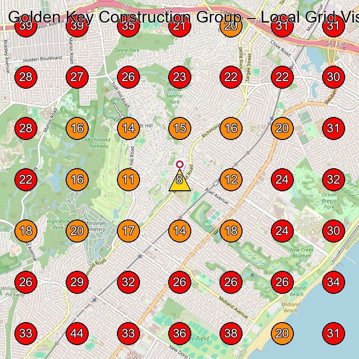 Golden Key Construction Group GeoGrid visibility map for Roofing Contractor in Staten Island