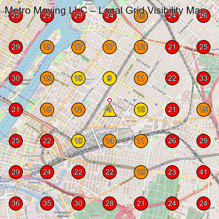 Metro Moving LLC GeoGrid visibility map for Moving And Storage Service in Long Island City