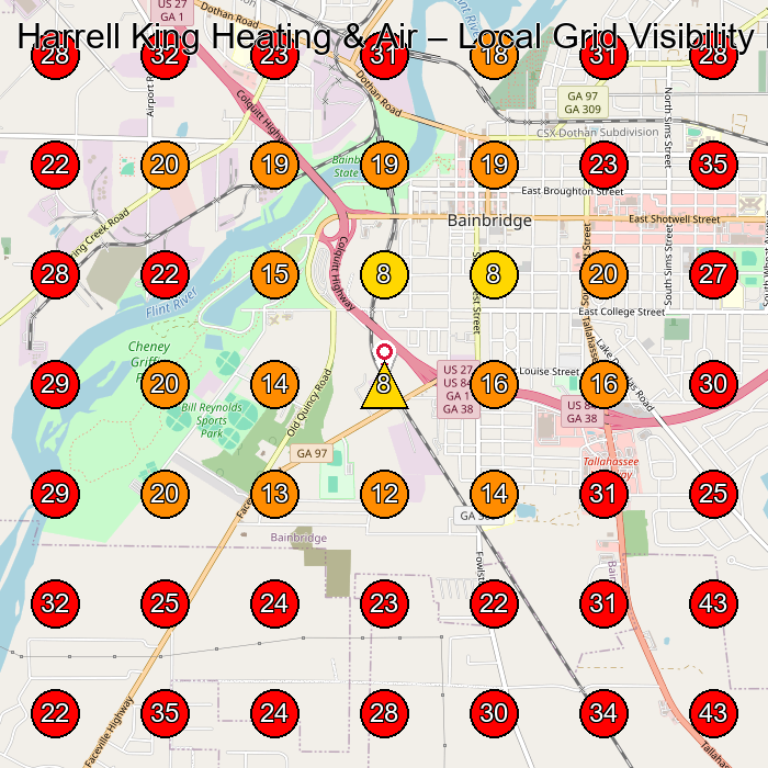 Harrell King Heating & Air GeoGrid visibility map for Air Conditioning Repair Service in Bainbridge