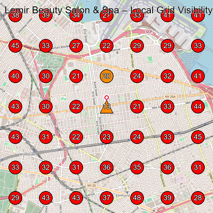 Lemir Beauty Salon & Spa GeoGrid visibility map for Beauty Salon in Queens