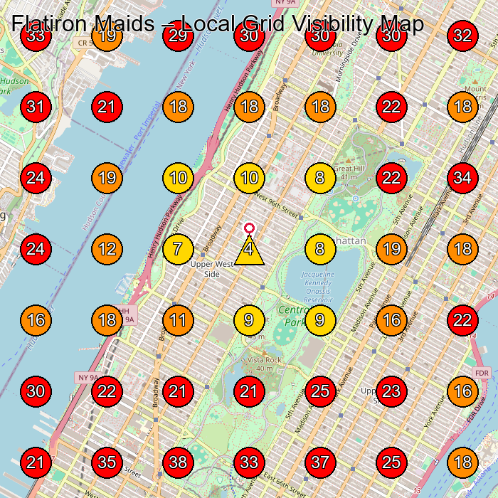 Flatiron Maids GeoGrid visibility map for House Cleaning Service in None