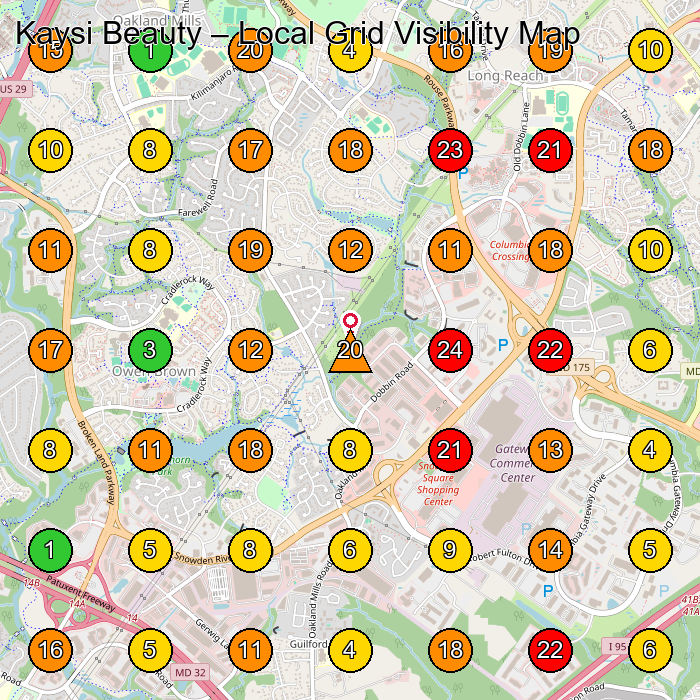 Kaysi Beauty Beauty Supply Store GeoGrid ranking map for Columbia MD