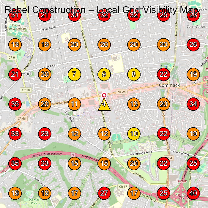 Rebel Construction GeoGrid visibility map for General Contractor in Commack