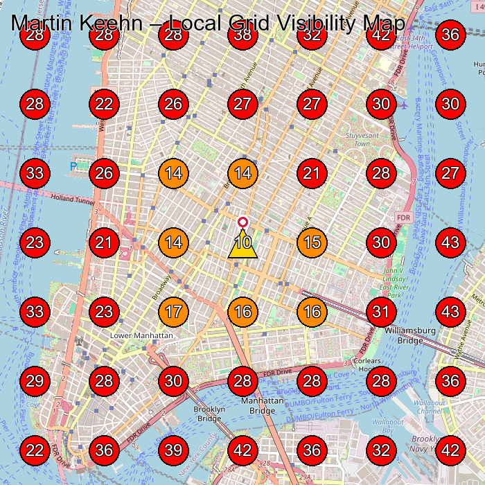 Martin Keehn GeoGrid visibility map for Men'S Clothing Store in New York