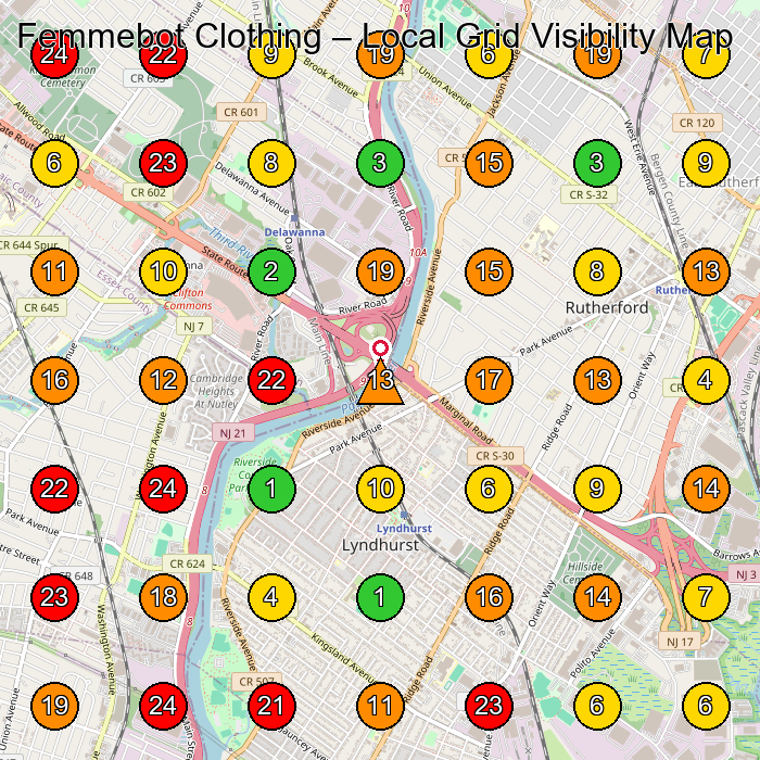 Femmebot Clothing Women'S Clothing Store GeoGrid ranking map for Clifton NJ