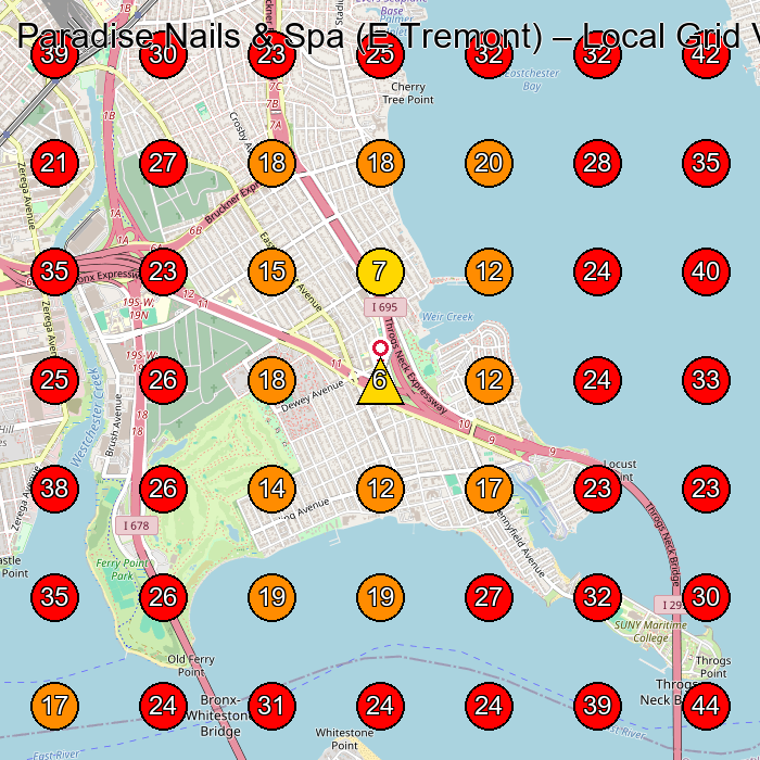 Paradise Nails & Spa (E Tremont) GeoGrid visibility map for Nail Salon in Bronx