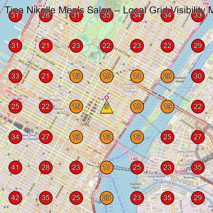 Tina Nikolle Men's Salon GeoGrid visibility map for Hair Salon in New York
