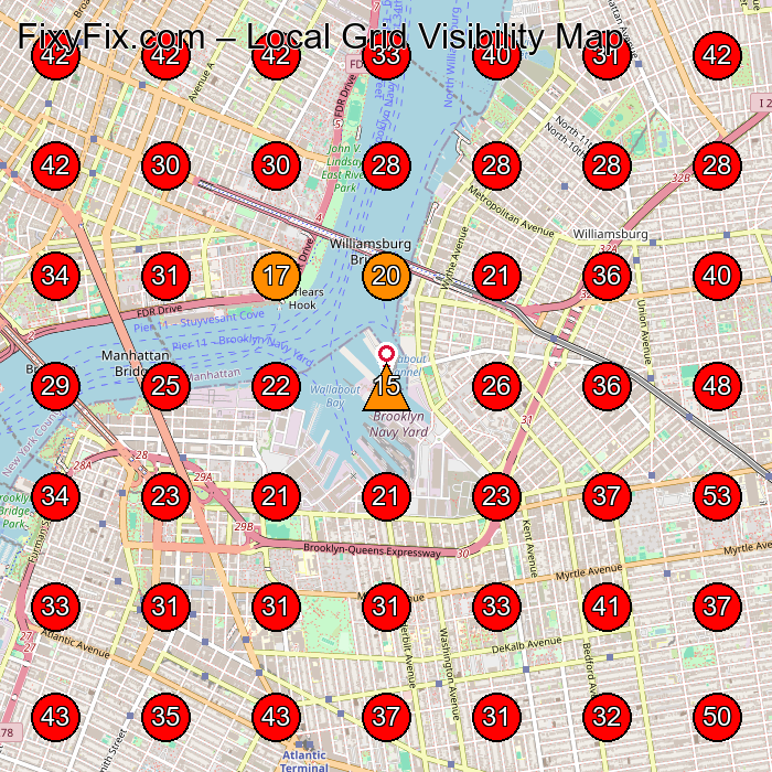 FixyFix.com GeoGrid visibility map for Handyman/Handywoman/Handyperson in New York