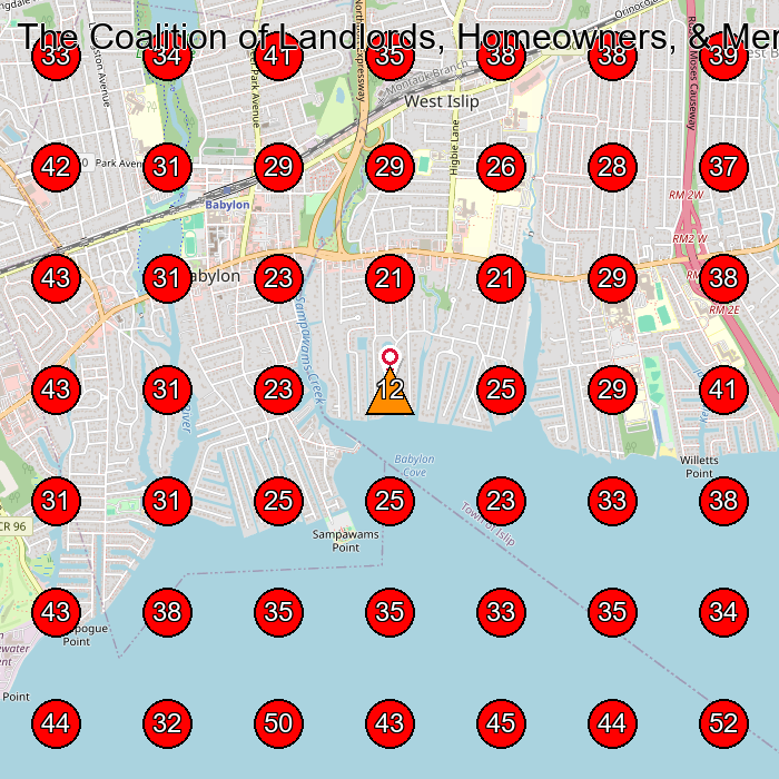 The Coalition of Landlords, Homeowners, & Merchants INC GeoGrid visibility map for Legal Services in Copiague