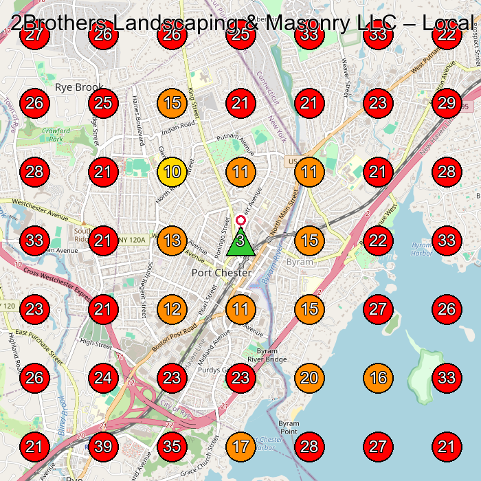 2Brothers Landscaping & Masonry LLC GeoGrid visibility map for Landscaper in Port Chester