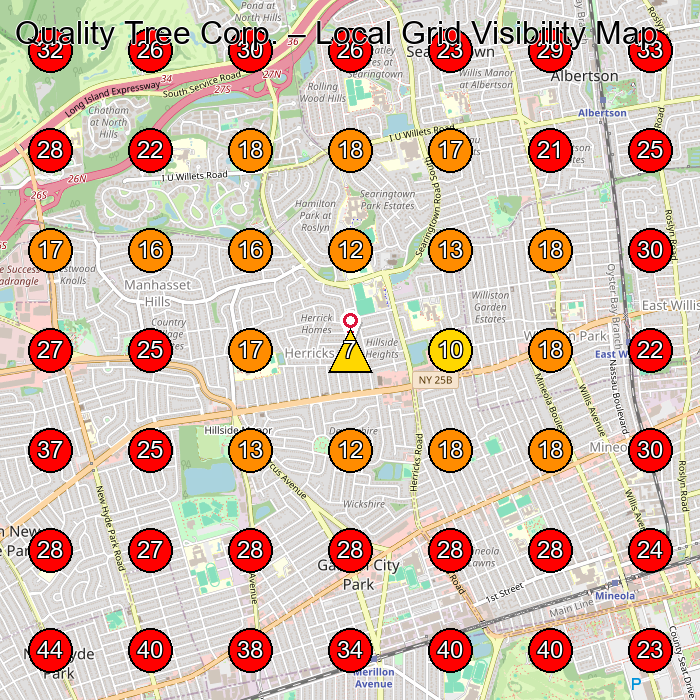 Quality Tree Corp. GeoGrid visibility map for Landscaper in New Hyde Park