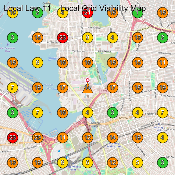 Local Law 11 Construction Company GeoGrid ranking map for College Point NY