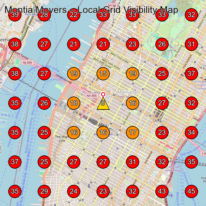 Montia Movers GeoGrid visibility map for Shipping Company in Bronx
