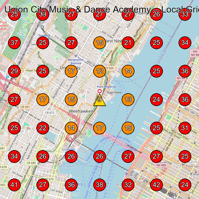 Union City Music & Dance Academy GeoGrid visibility map for Physical Fitness Program in Union City