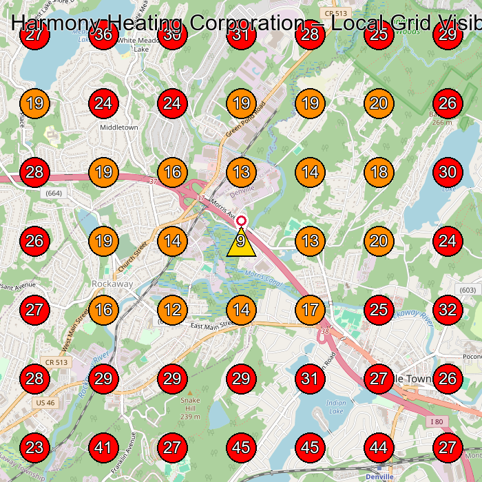 Harmony Heating Corporation GeoGrid visibility map for Hvac Contractor in Dover