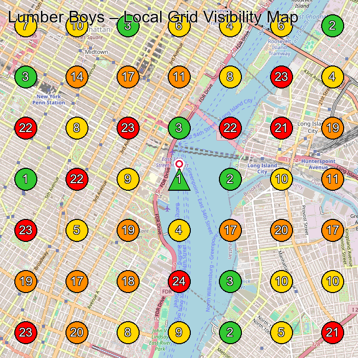 Lumber Boys Hardware Store GeoGrid ranking map for New York NY
